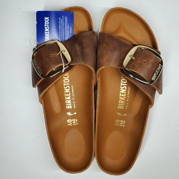 Birkenstock Madrid Big Buckle Cognac Leather Sandals - Picture 2 of 6